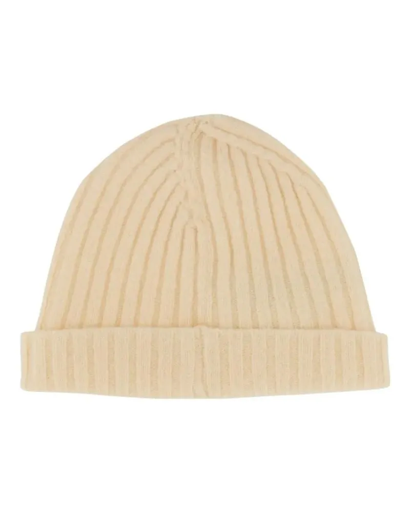 Jil Sander Caps & Mützen Ribbed Wool Beanie Hat With Folded Cuff beige Beige