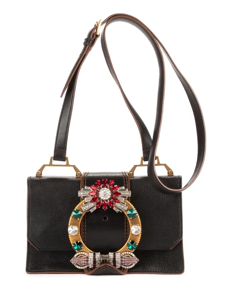 Miu Miu Crossbody Bags Madras Lady Buckle Flap schwarz Schwarz
