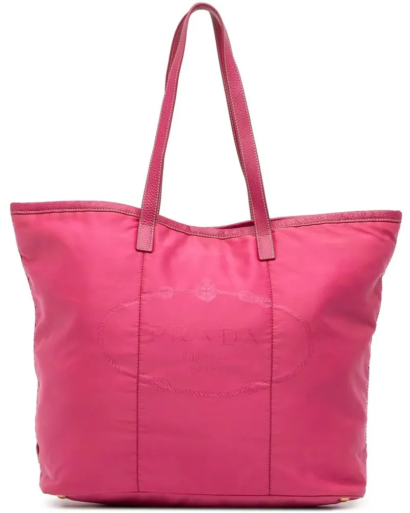 Prada Shopper Tessuto Canapa Logo Tote rosa Gold