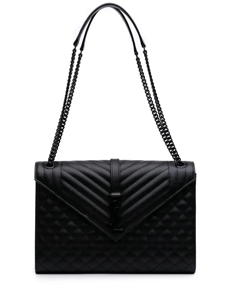 Saint Laurent Hobo Bags Large Grain De Poudre Triquilt Monogram Envelope B schwarz Schwarz