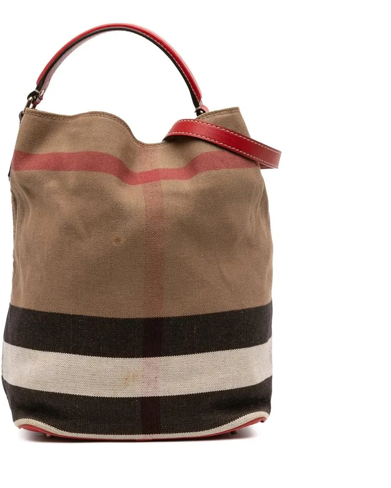 Burberry Hobo Bags Medium Mega Check Canvas Ashby Bucket Bag braun Braun