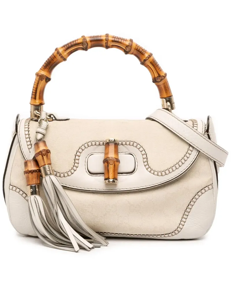 Gucci Hobo Bags Medium GG Canvas New Bamboo Satchel weiß Weiß