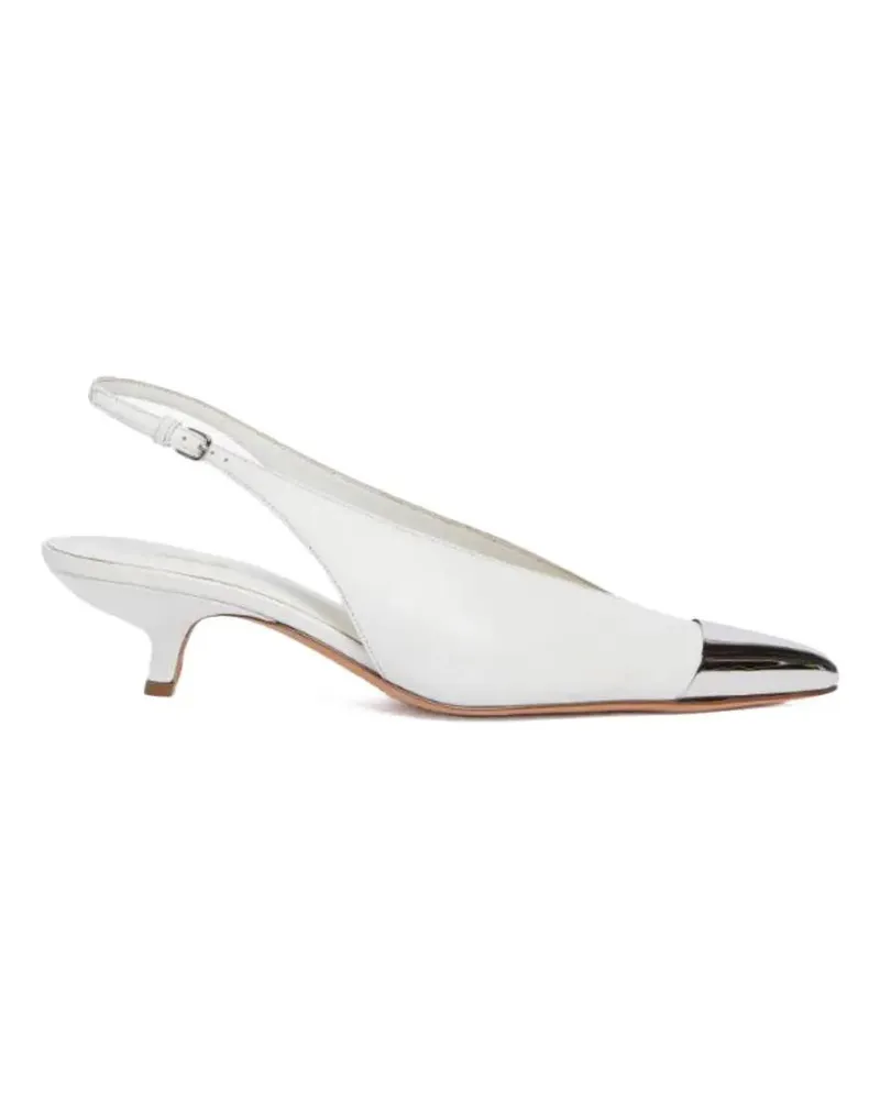 SPORTMAX Hohe Schuhe  Weiße Kittenheels mit silberner Spitze weiß Weiß
