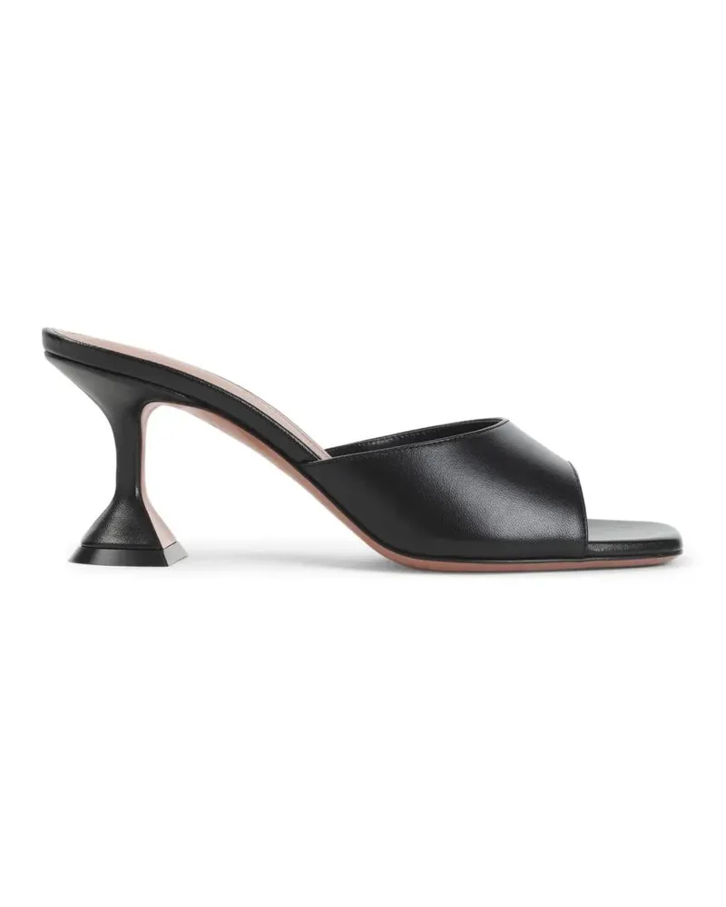 Amina Muaddi Slipper & Pantoletten Open-Toe Black Nappa Leather Mules With Flared Hee schwarz Schwarz