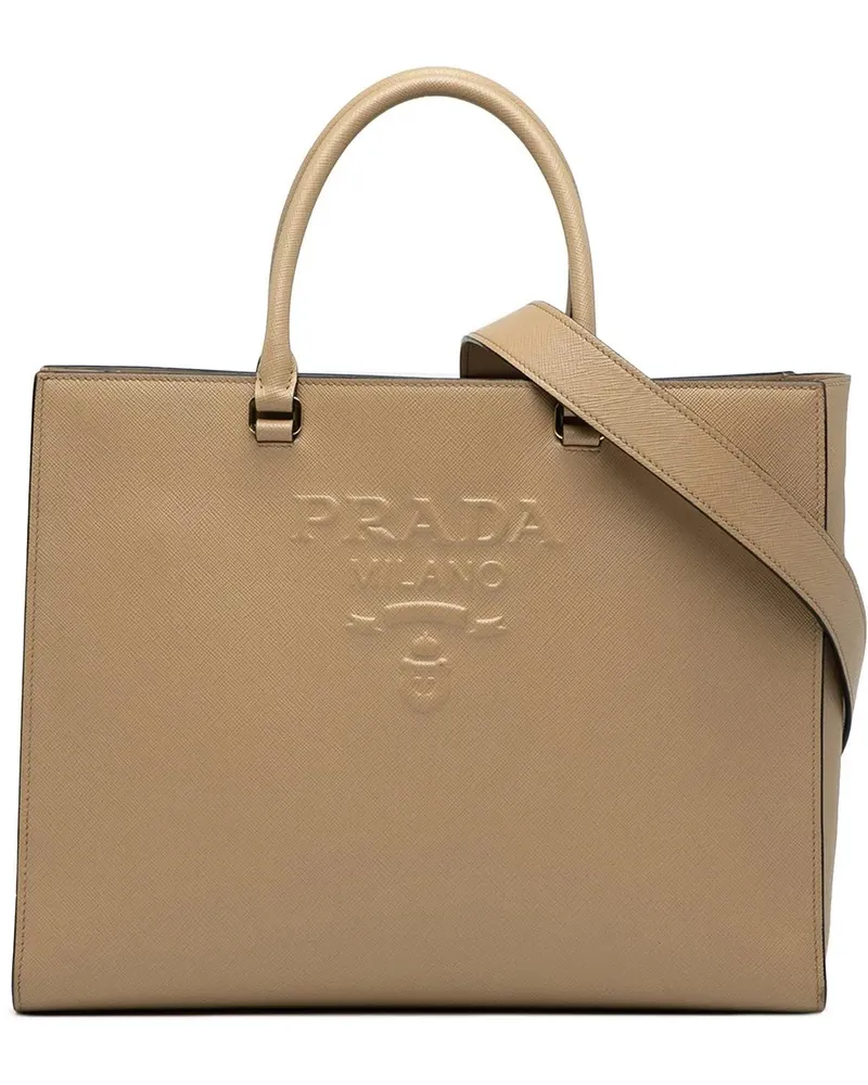 Prada Hobo Bags Large Saffiano Lux Embossed Logo Convertible Tote braun Braun