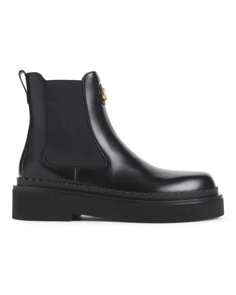 Valentino Garavani Stiefel Black Leather Ankle Boots With Gold-Tone Logo schwarz Schwarz