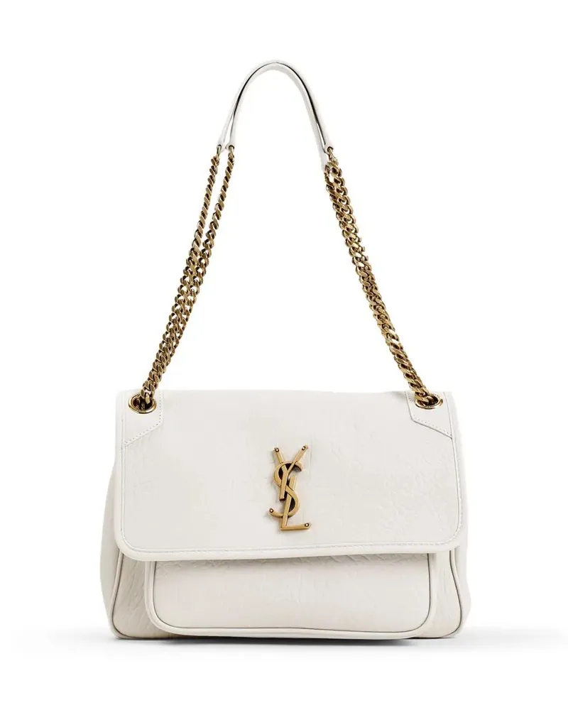 Saint Laurent Shopper Niki M White Lamb Leather Shoulder Bag Weiß