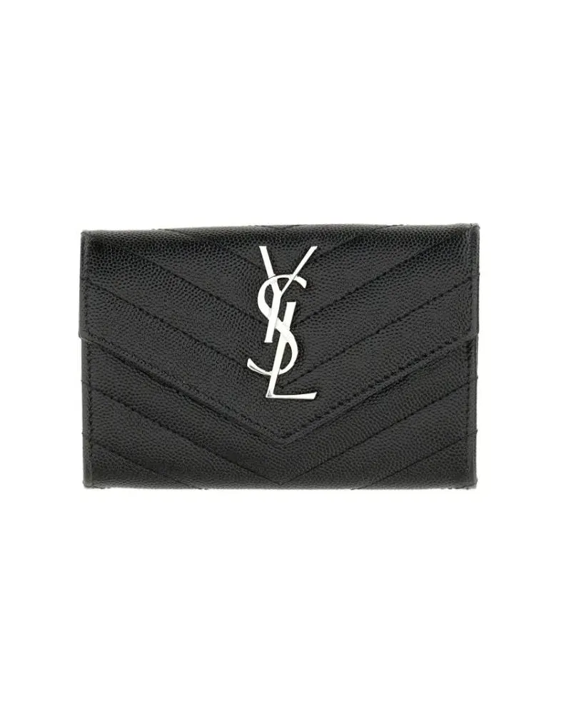 Saint Laurent Portemonnaie Envelope-Style Compact Wallet With Chevron Quiltin schwarz Schwarz