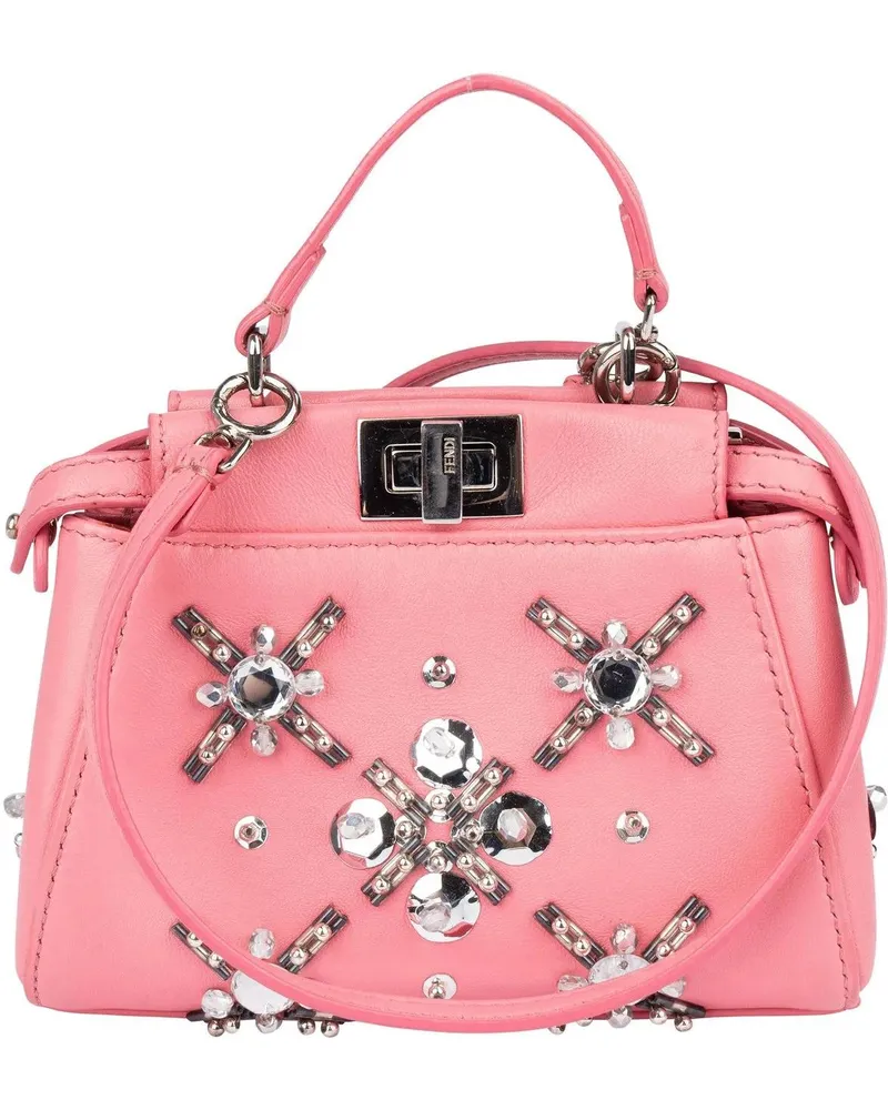 Fendi Crossbody Bags  Pink Leather Crystal Micro Peekaboo Handbag rosa Gold