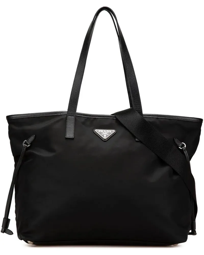 Prada Hobo Bags Tessuto Saffiano Trimmed Open Convertible Tote schwarz Schwarz