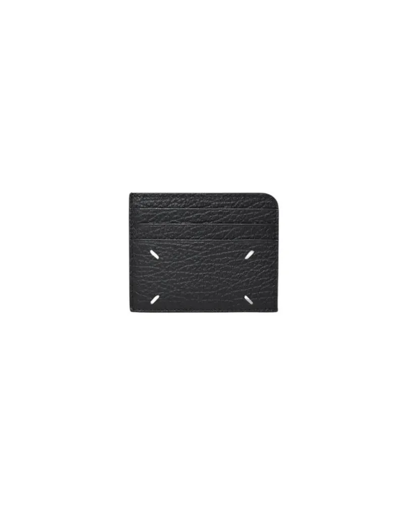 Maison Margiela Portemonnaie Slim Black Leather Cardholder With Contrast Stitch schwarz Schwarz