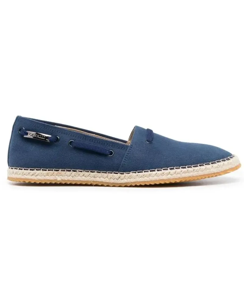 Roberto Cavalli Loafer Blue Textile Loafers With Woven Jute Sole blau Blau