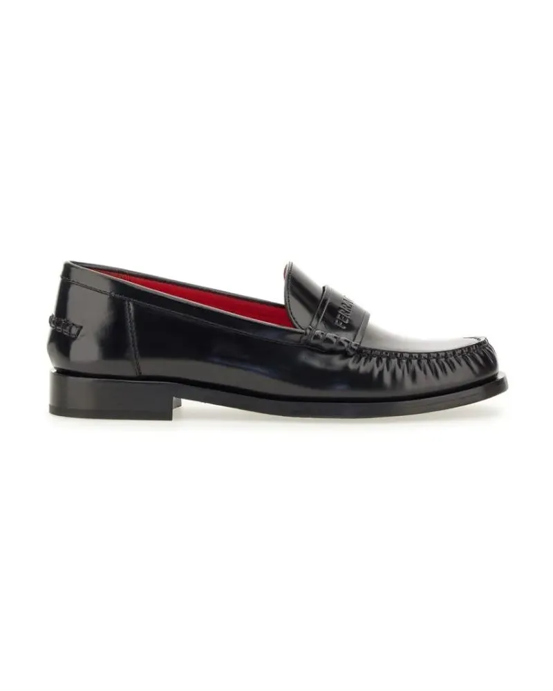 Ferragamo Black Leather Loafers schwarz Schwarz
