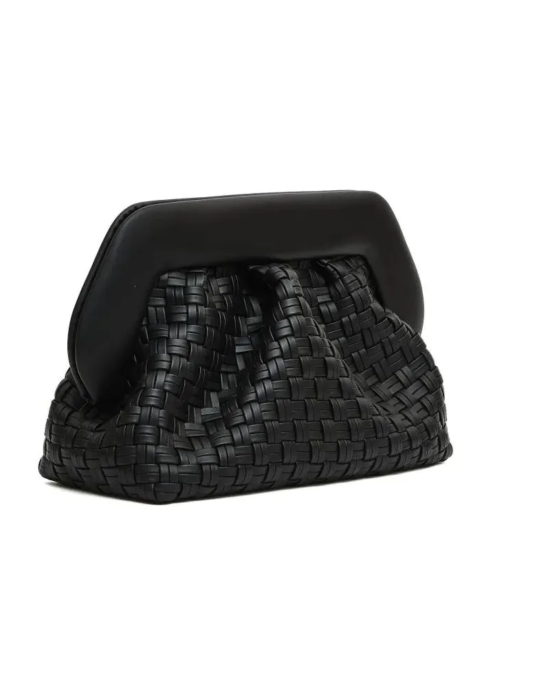 THEMOIRÈ Clutches Large Woven Vegan Leather Clutch With Shoulder Str schwarz Schwarz