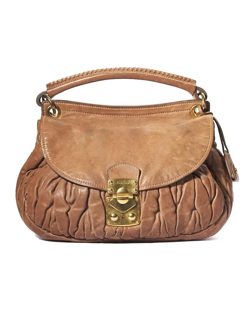 Miu Miu Hobo Bags Medium Coffer In Biscuit Embossed Leather braun Braun