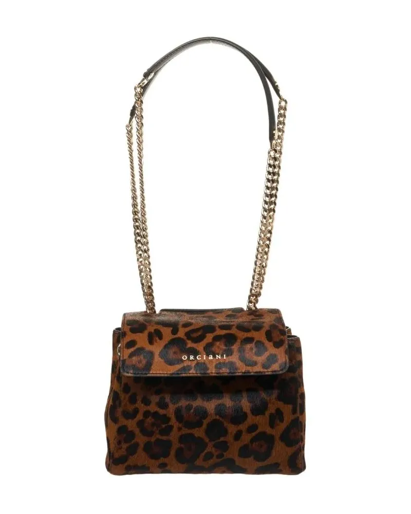 Orciani Hobo Bags Animal Print Shoulder Bag With Gold Chain Strap schwarz Schwarz