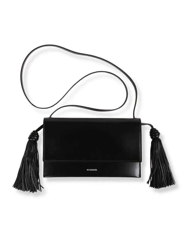 Jil Sander Hobo Bags Slim Leather Crossbody Bag With Flap Closure schwarz Schwarz