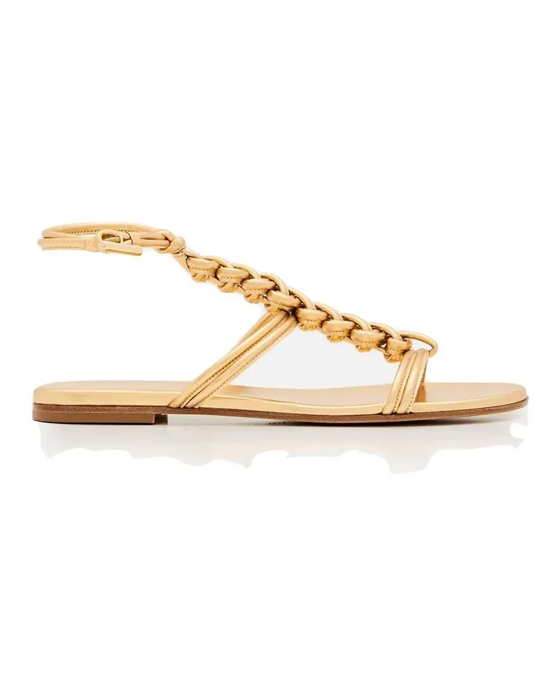 Gianvito Rossi Sandalen Woven Leather Sandals With Round Open Toe Design goldfarben 