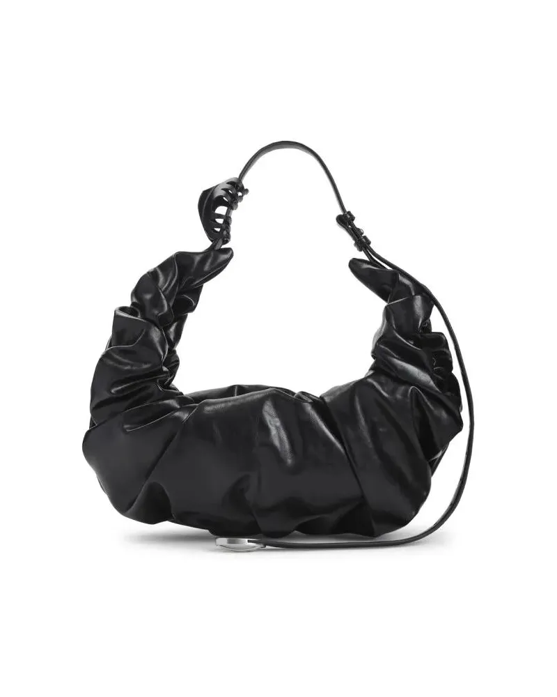 Diesel Crossbody Bags Ruched Black Polyurethane Handbag With Adjustable schwarz Schwarz