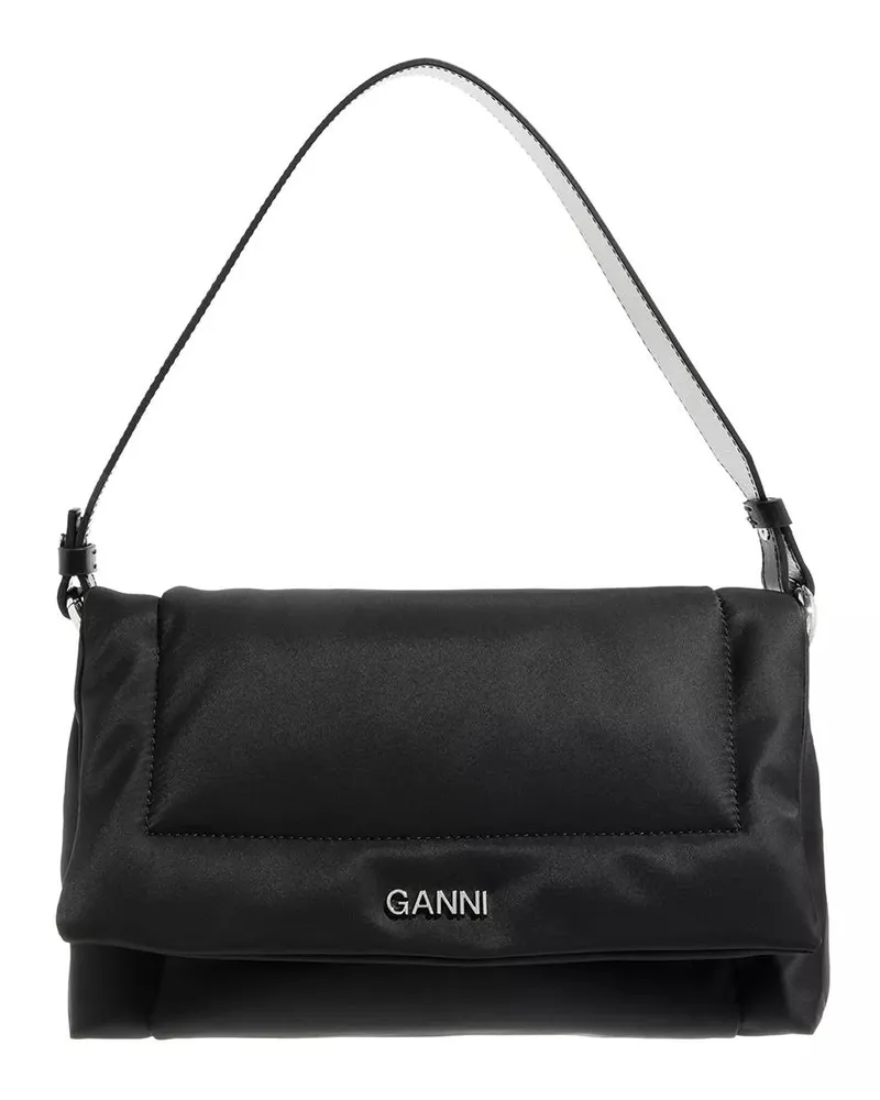 Ganni Satchel Bag Pillow Medium Flapover Schwarz