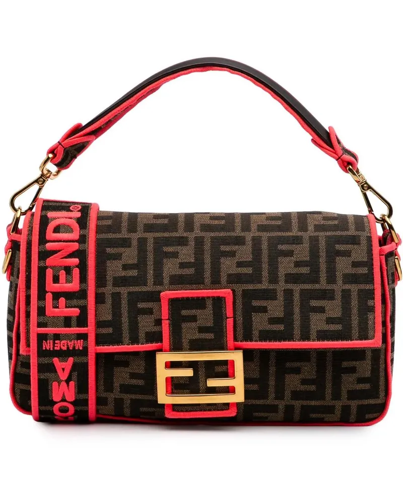 Fendi Hobo Bags 2000-2010 Medium Zucca Canvas Fluo Trim Baguette S braun Braun