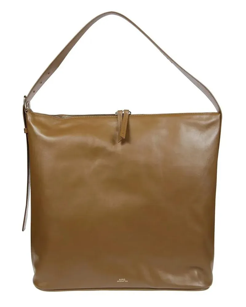 A.P.C. Shopper & Totes Spacious Brown Leather Tote With Design braun Braun