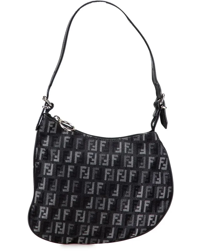 Fendi Hobo Bags Zucchino Denim Oyster Shoulder Bag schwarz Schwarz