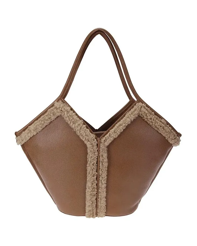 HEREU Hobo Bags Calella Curly Shearling Trims Bag braun Braun