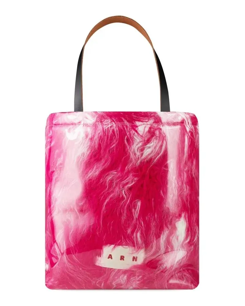 Marni Shopper & Totes Logo Patch Covered Shearling Tote Bag pink Rosa