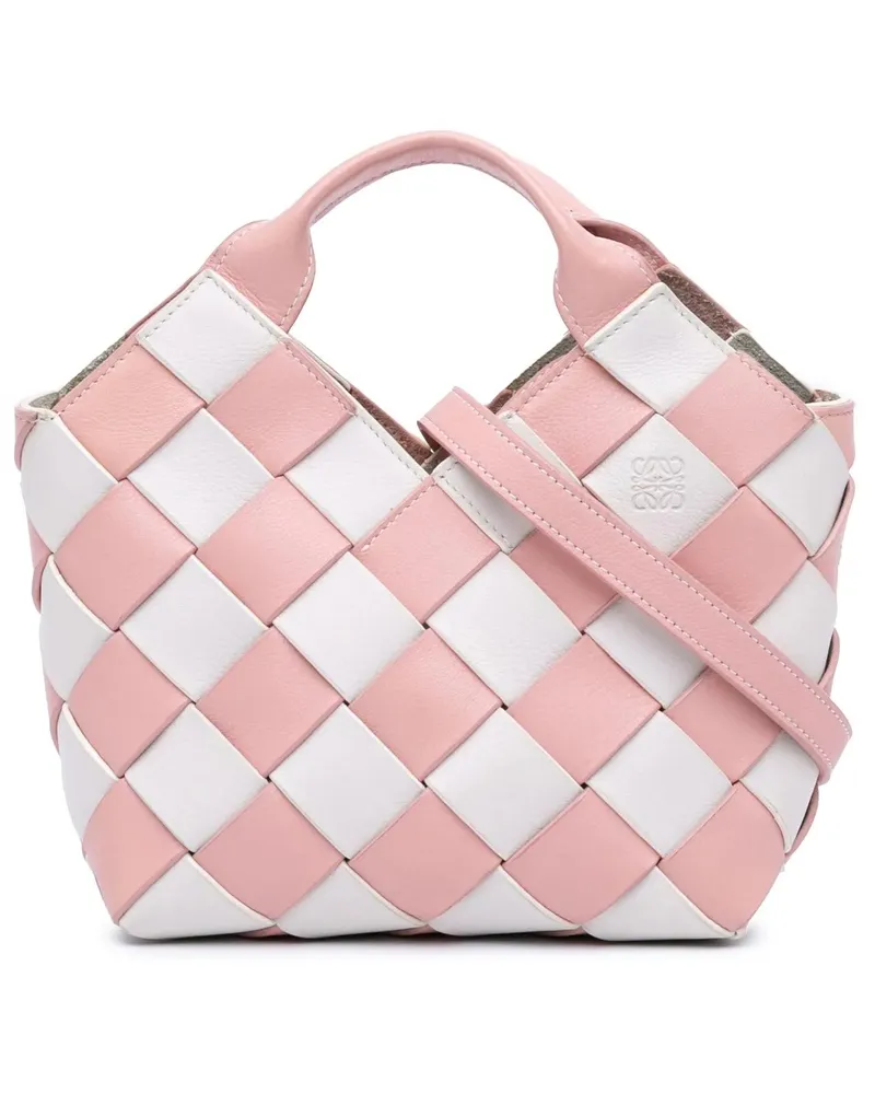 Loewe Hobo Bags 2018 Mini Woven Calfskin Gingham Basket Bag pink Rosa