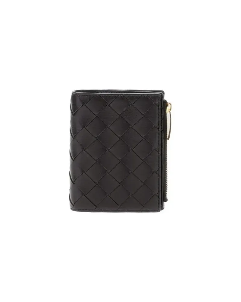 Bottega Veneta Portemonnaie Textured Black Wallet With Signature Woven Pattern schwarz Schwarz