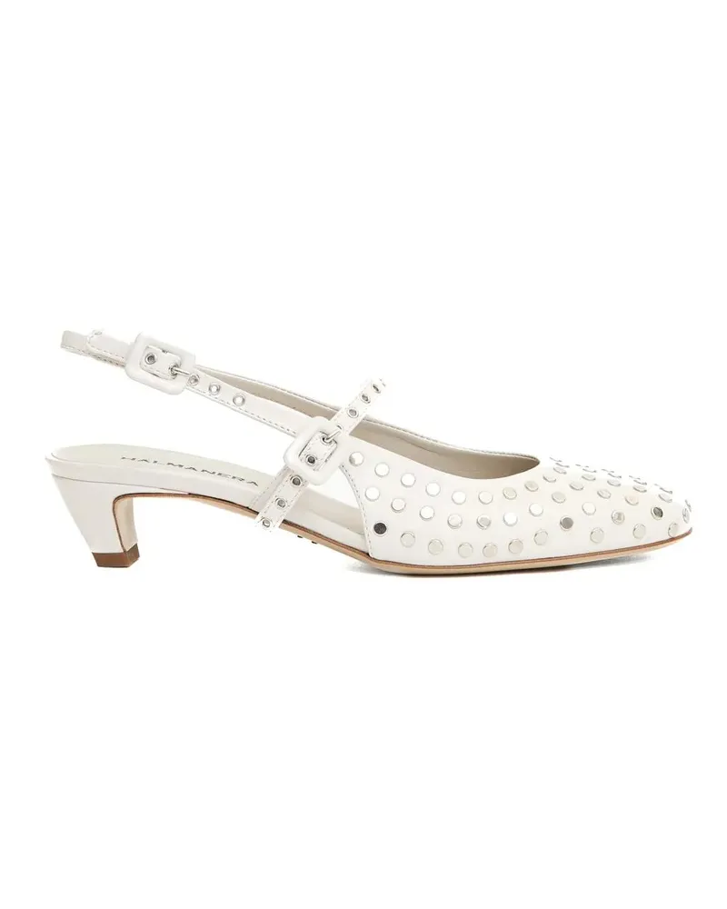 HALMANERA Hohe Schuhe White Leather Slingback With Studs weiß Weiß