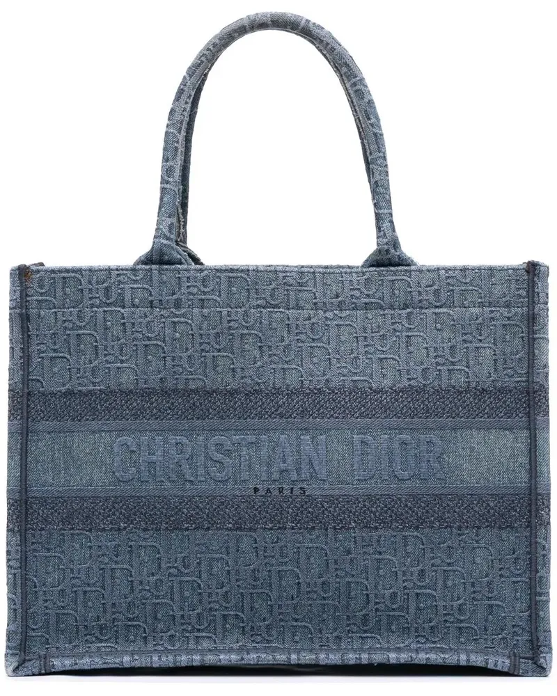 Dior Shopper Medium Oblique Denim Book Tote blau Blau