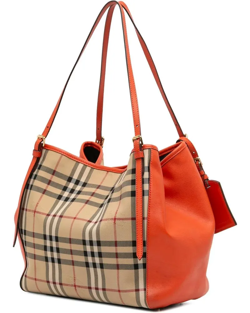 Burberry Shopper Small Haymarket Check Canvas and Leather Canterbur braun Braun