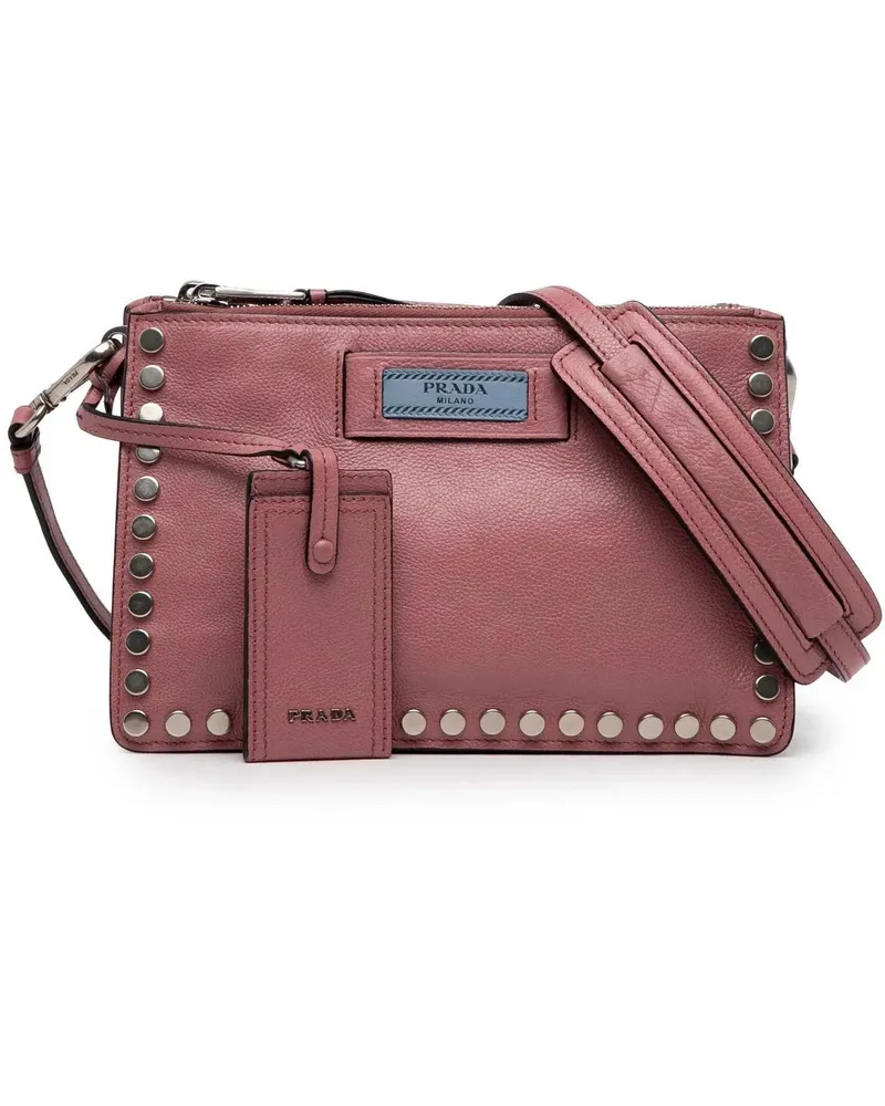 Prada Hobo Bags Glace Calf Studded Etiquette Crossbody rosa Gold