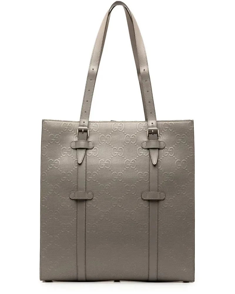Gucci Hobo Bags GG Embossed Leather Vertical Tote grau Grau