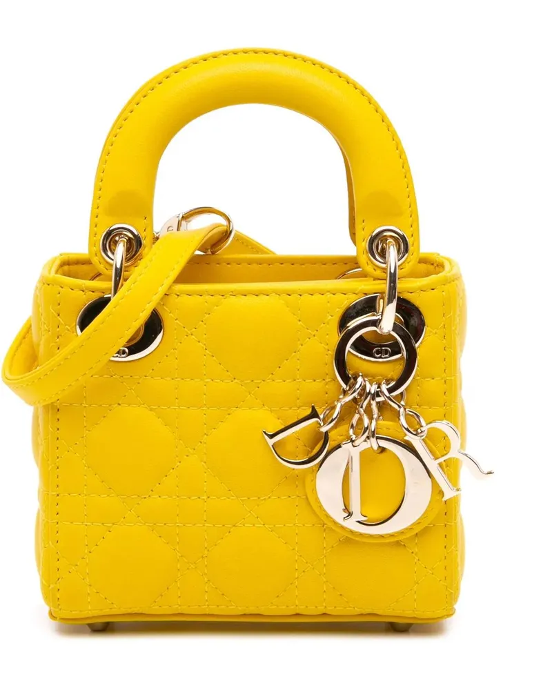 Dior Hobo Bags Micro Lambskin Cannage Lady Dior gelb Gelb