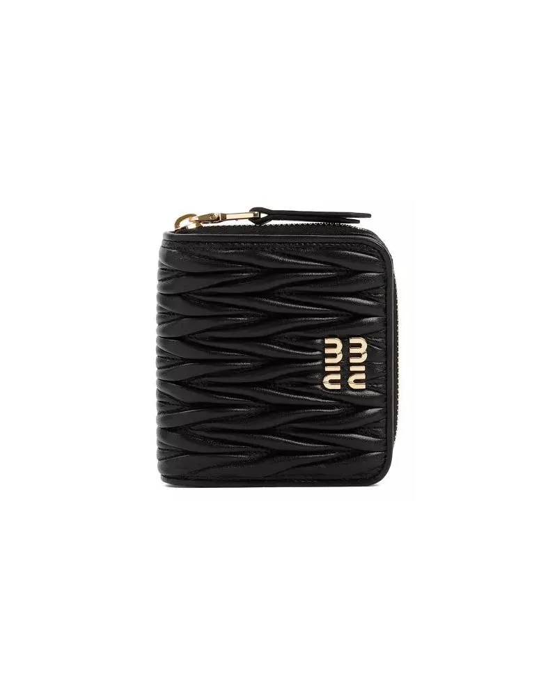 Miu Miu Portemonnaie Black Lamb Leather Zip Wallet Schwarz