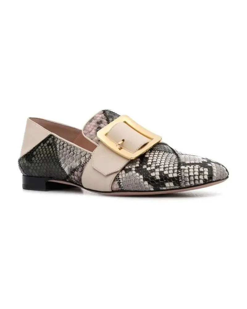 Bally Pointed Toe Loafers With Multicolor Snakeskin And beige Beige