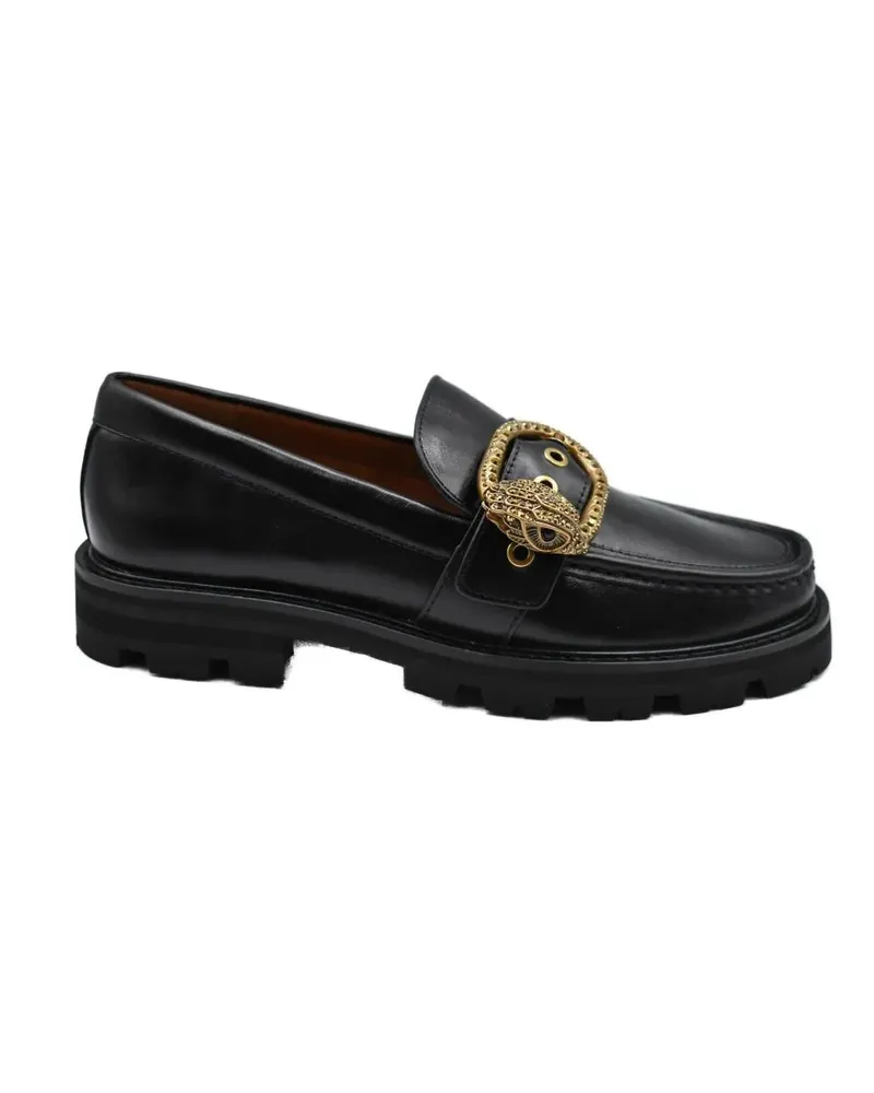 Kurt Geiger Black Leather Flat Shoes With Oversized Buckle Det schwarz Schwarz