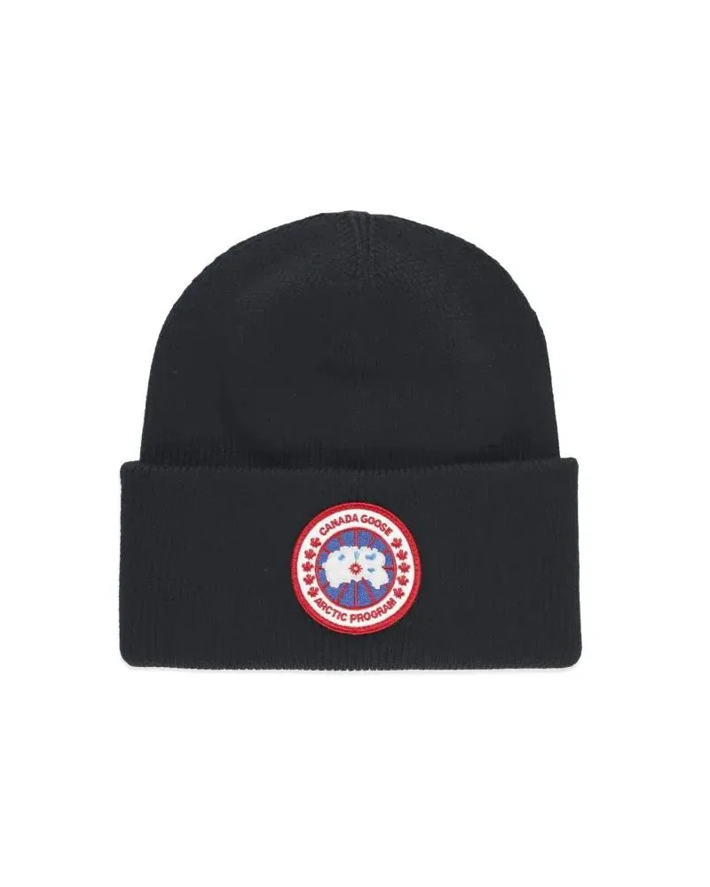Canada Goose Caps & Mützen Ribbed Wool Beanie With Contrasting Logo Patch schwarz Schwarz