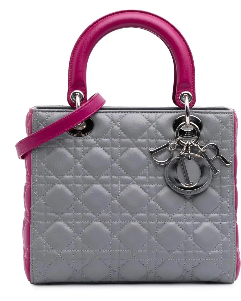 Dior Hobo Bags 2014 Medium Bicolor Lambskin Cannage Lady Dior grau Grau