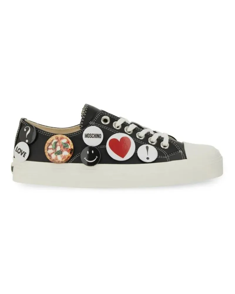 Moschino Low-Top Sneaker Black Leather Sneakers With Playful Pins schwarz Schwarz