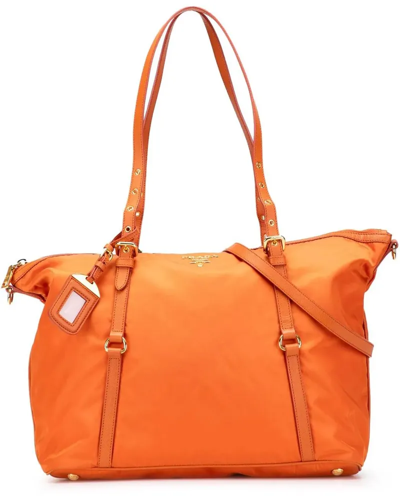 Prada Hobo Bags Saffiano Trimmed Tessuto Satchel orange Orange