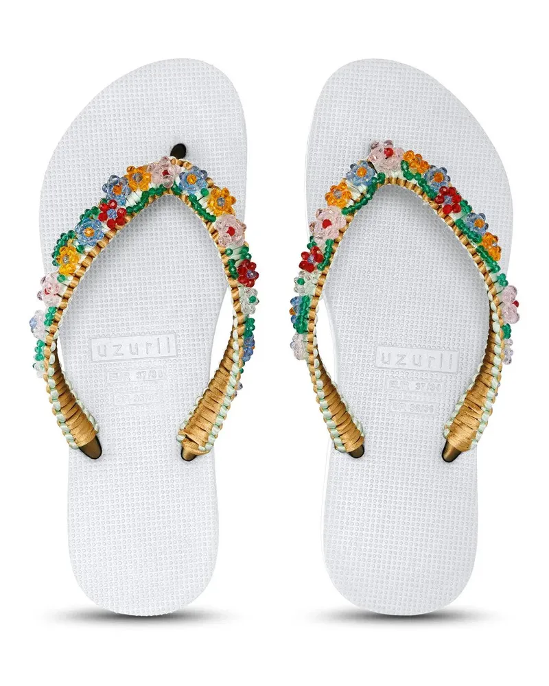 uzurii Slipper & Pantoletten Zehentrenner Macrame Daisy weiß Weiß