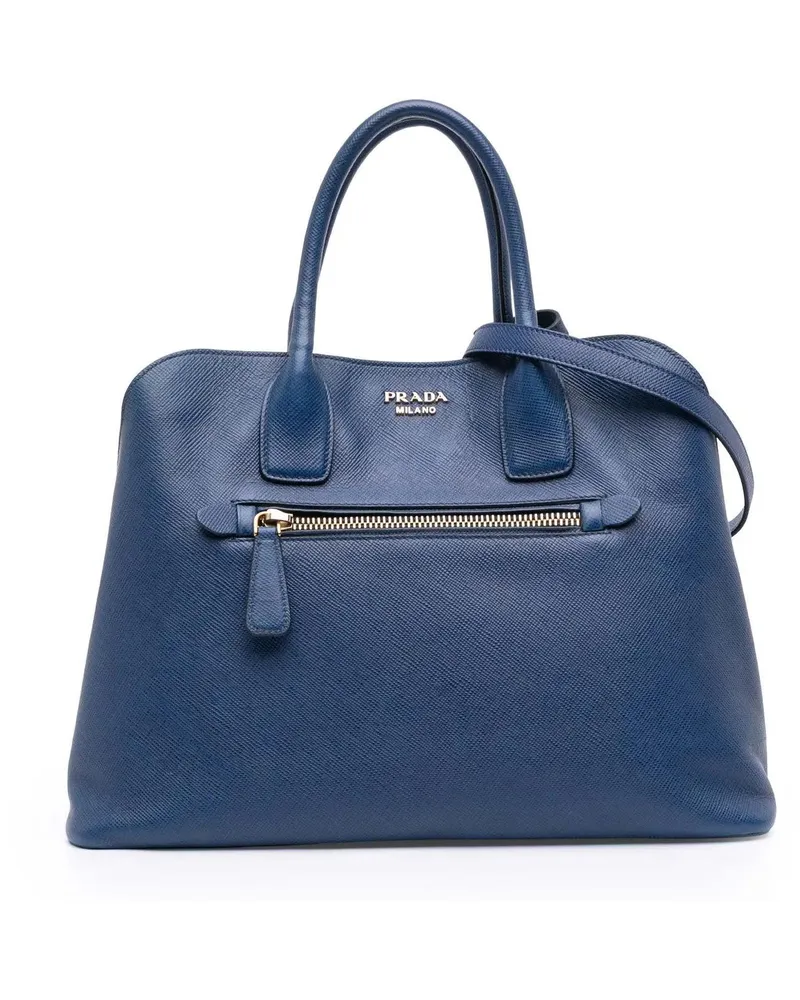 Prada Hobo Bags Saffiano Cuir Open Promenade Satchel blau Blau
