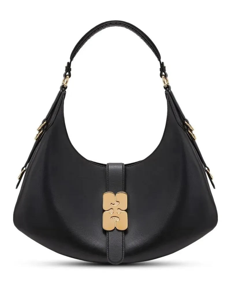 Ganni Hobo Bags Crescent-Shaped Handbag In Recycled Leather schwarz Schwarz
