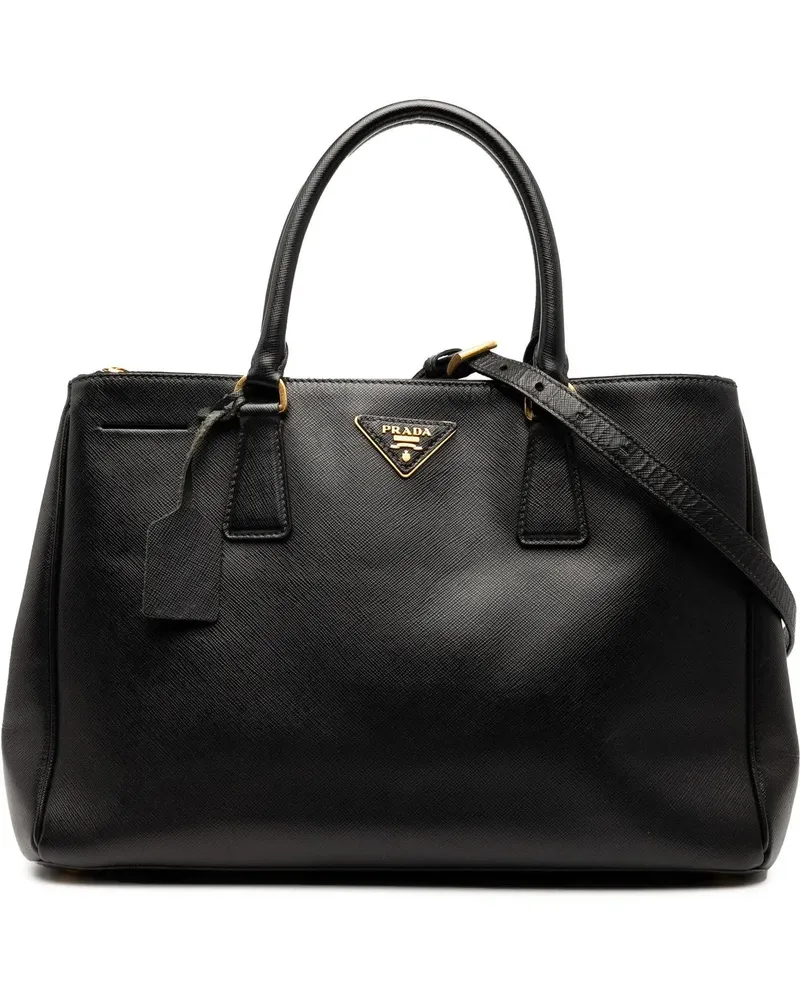 Prada Hobo Bags Medium Saffiano Lux Galleria Double Zip Satchel schwarz Schwarz