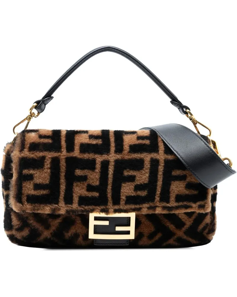 Fendi Hobo Bags Medium Zucca Shearling Baguette Satchel braun Braun