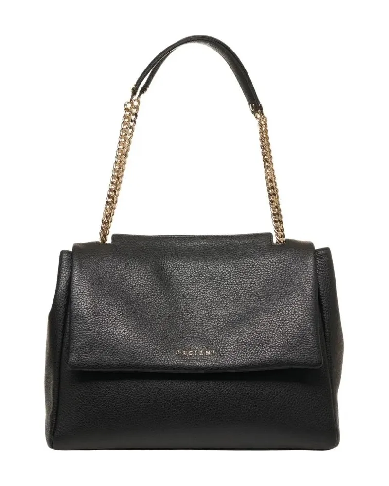 Orciani Hobo Bags Structured Hammered Leather Shoulder Bag With Chai schwarz Schwarz